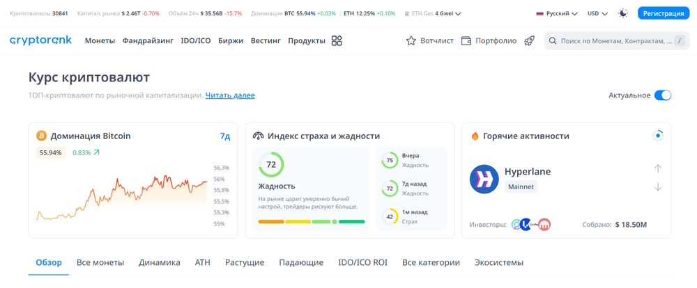 cryptorank интерфейс